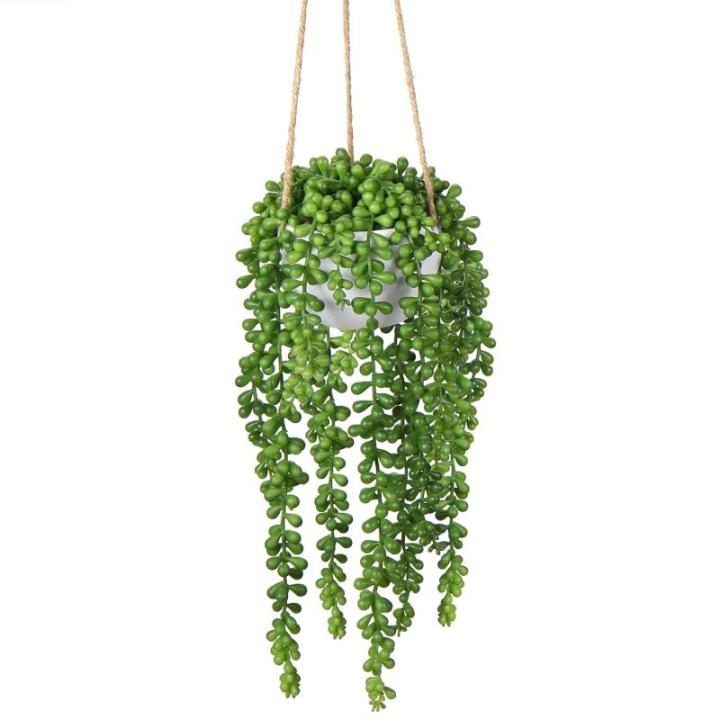 Senecio Hangplant, gematteerde kunstvetplanten, voor binnen en buiten, hoogte: 35,5 cm, in hanghanger