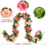 2 stuks kunstmatige rozenslinger om op te hangen aan zijden bloemen voor binnen en buiten, bruiloftswand, badkamerdecoratie (roze - 13, 13 koppen)