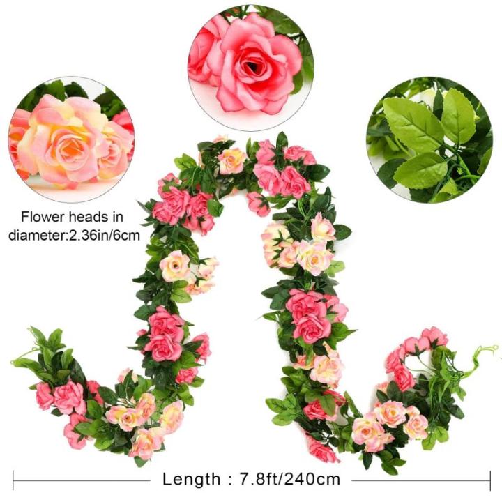 2 stuks kunstmatige rozenslinger om op te hangen aan zijden bloemen voor binnen en buiten, bruiloftswand, badkamerdecoratie (roze - 13, 13 koppen)