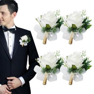 Rose Boutonniere 4pcs Blumencorsages für Hochzeit Corsages Button Löcher Künstliche Blumen Hochzeitsdekorationen, Boutonniere