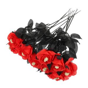 10St Schädel stieg Halloween Halloween assecoires Artificial Geisterkostüm künstliche Schwarze Rosen -Rosen-Dekor künstlicher Rosenschmuck Plastik rot