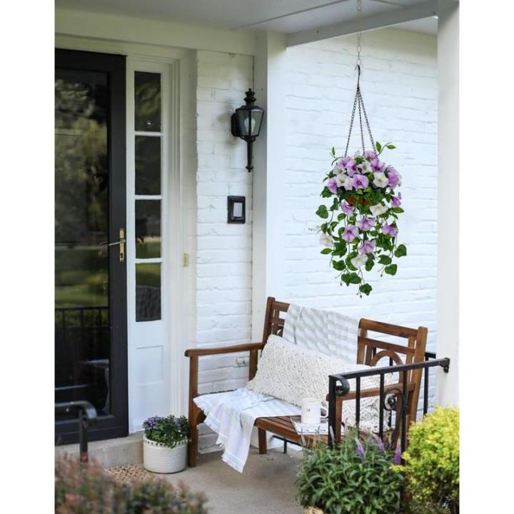 Kunstbloemen als echte ochtendglory hangende planten kunstbloemen met hanglamp, hoogte 70 cm, kamerplant, struik, decoratieve plant, groene plant