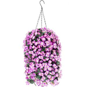 Opknoping mand, nep opknoping plant, zijde orchidee bloemen, faux bloem arrangement voor buiten tuin tuin tuin zakje patio indoor woondecoratie (Violet)
