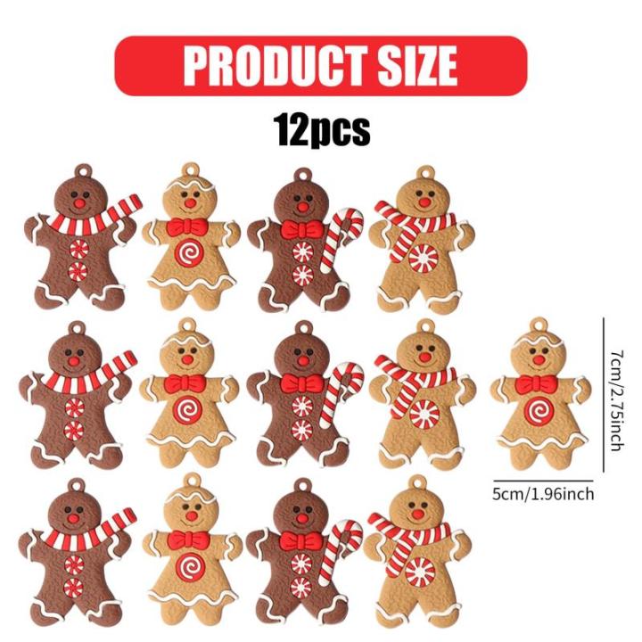 12 stuks kerstboomversiering, peperkoekmannetjes, kerstboomdecoratie, peperkoek, kerstversiering, kerstversiering, peperkoekman-decoratie,