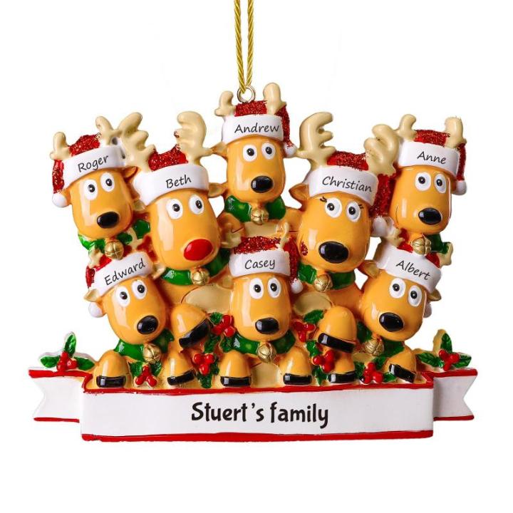 Gepersonaliseerde kersthangers met 2/3/4/5/6/7/8 familienamen - 2023 kunsthars kerstboomversiering gepersonaliseerde familie, partners en vrienden 8