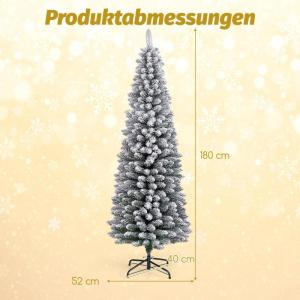 Kunstkerstboom, potlood, 180 cm, dennenboom met sneeuw, kerstboom met 460 takken en inklapbare metalen standaard, slanke kunstboom, Kerstmis voor thuis, op kantoor (groen)