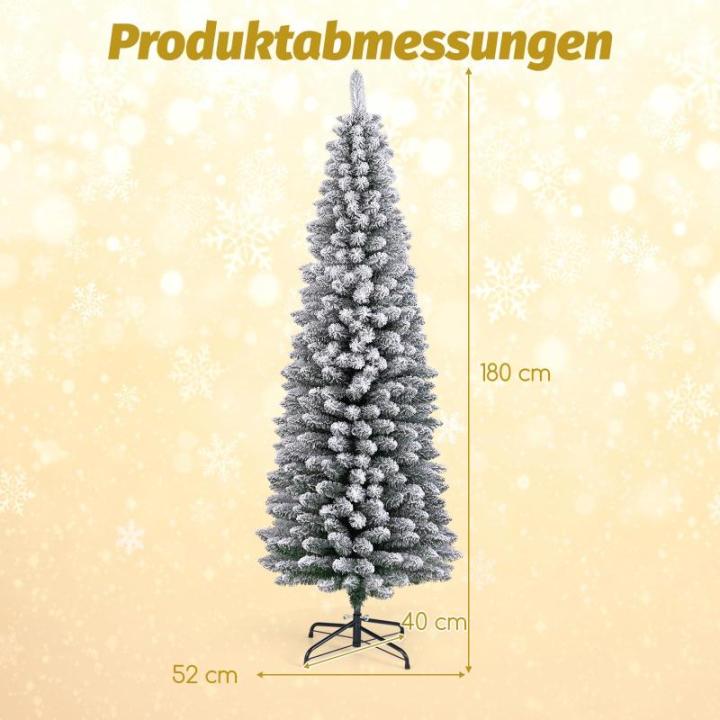 Kunstkerstboom, potlood, 180 cm, dennenboom met sneeuw, kerstboom met 460 takken en inklapbare metalen standaard, slanke kunstboom, Kerstmis voor thuis, op kantoor (groen)