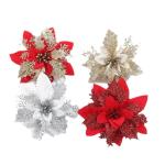 Kerstbloem, kerstster, glitter kerstbloemen, kerstster, kerstboom, bloemen, decoratie, kunstmatige kerstbloemen, kerstster, bloemen (rood, 15 stuks)