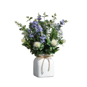 Kunstblumen Künstliche Blumen mit Keramikvase, künstlicher Lavendelstrauß, Seidenblumenarrangement für Hochzeit/Büro/Wohnzimmer für jeden Anlass