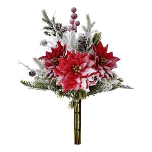 Künstlicher Weihnachtsstrauß, 30,5 cm, rot, mattiert, Weihnachtssterne für Zuhause, Büro, Tischplatte, Innenbereich, Winterferien, Weihnachtsdekorationen