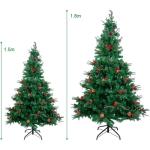 1,8 m kerstboom met dennenappels en bessen, PVC kunstmatige kerstboom met metalen standaard, kerstboom voor binnen en buiten, groen