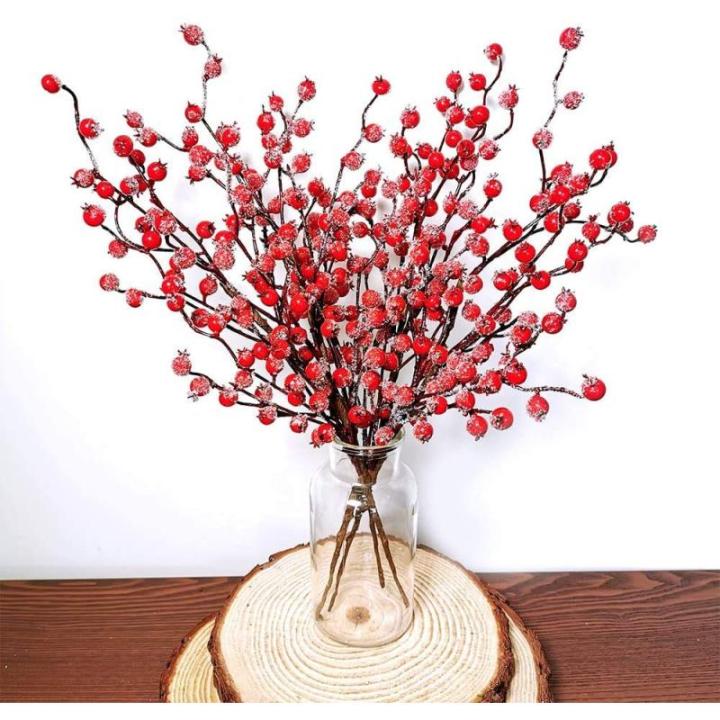 6 STÜCKE Weihnachten Rote Beeren, 50 cm Lange Künstliche Rote Beeren Burgunderrote Rote Beere Picks Stechpalme Beeren für Weihnachtsbaum Dekoration Handwerk Hochzeit Feiertage W