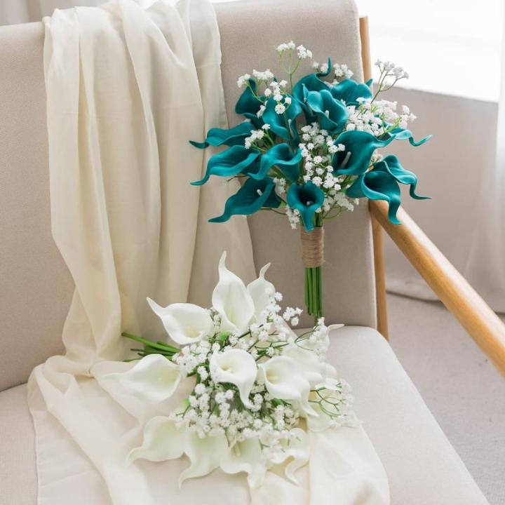 20 stuks kunstmatig calla lelie bruid bloem latex echte aanraking familie decoratie party bruiloft hotel decoratie boeket (groenblauw)