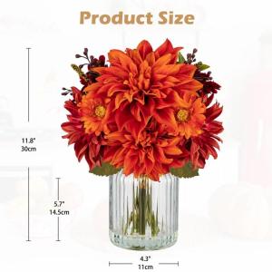 Dalia Kunstbloemen als echt in cilindrische glazen vaas met kunstwater, decoratieve bloemen, chrysant bloemstuk voor thuis, woonkamer, badkamer, herfst, decoratie