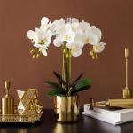 Kunstblumen Phalaenopsis-Blumenarrangement, künstliche Pflanzen und vergoldetes Keramikvasen-Set, simulierte Blumen-Tischdekoration für jeden Anlass