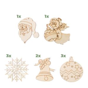 Handgemaakte kerstboom 95 cm hoog met decoraties, van hazelnoothout, decoratieve hanger, met 200 cm ledlampen, houten platen verbonden met een jute touw met een dikte van 6 mm