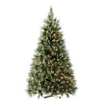Wija Kerstboom met verlichting, kunstkerstboom met lichtketting, 450 warm wit, ledlicht, kunstsneeuwcoating, 1250 takken en houten standaard, van PE-spuitgietwerk en pvc (H210)