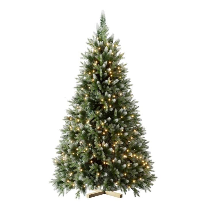 Wija Kerstboom met verlichting, kunstkerstboom met lichtketting, 450 warm wit, ledlicht, kunstsneeuwcoating, 1250 takken en houten standaard, van PE-spuitgietwerk en pvc (H210)