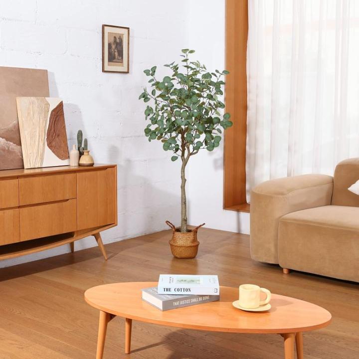 Kunstmatige eucalyptusboom, 150 cm, nep-eucalyptusboom met groene zilveren dollarbladeren, zijden faux eucalyptusboom met plastic kwekerijpot, voor thuiskantoor en binnendecoratie,