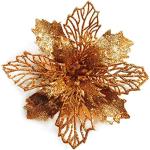24 Stück Weihnachtsblumen für Weihnachtsbaumdeko, Weihnachten Funkeln Weihnachtsstern Blumen mit Clips für Hochzeit Weihnachtsbaum Neujahr Ornamente (Bronze,11 cm)