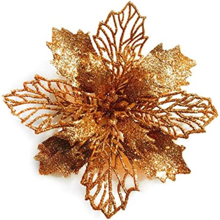 24 Stück Weihnachtsblumen für Weihnachtsbaumdeko, Weihnachten Funkeln Weihnachtsstern Blumen mit Clips für Hochzeit Weihnachtsbaum Neujahr Ornamente (Bronze,11 cm)