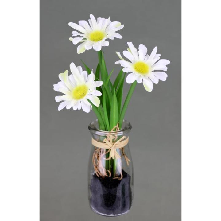 Kunstmini-margrieten in glazen arrangement madeliefjes, decoratie, decoratieve bloemen, planten, , voorjaarsdecoratie, , voorjaar, Pasen, paasdecoratie,