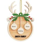 Gepersonaliseerde kersthangers met 3 namen - 2023 houten kerstboomversiering gepersonaliseerde familie, partner huisdier en vrienden