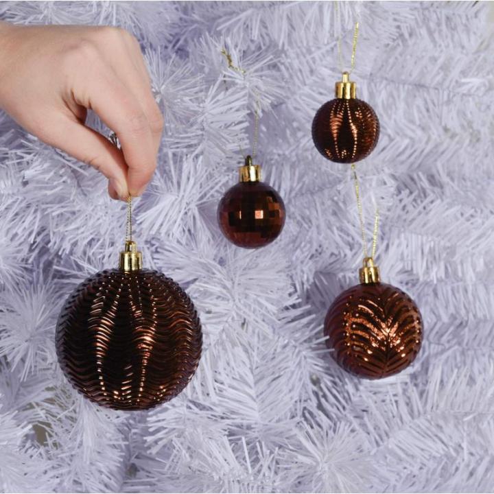 bruine kerstbalornamenten voor kerstversiering - 36 stuks kerstboom onbreekbare ornamenten met ophanglus voor vakantie- en feestdecoratie (combo van 6 stijlen in 3 maten)