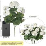 , 3 bundels voor buiten en binnen, namaakgeranium, zijden bloemen, decoratie, , uv-bestendig, geraniumstruik voor hangende tuin, veranda, raam, box, decoratie, wit