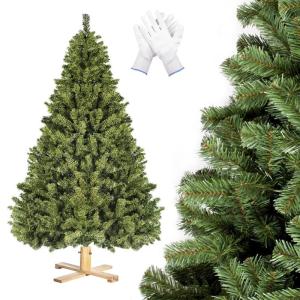 Pvc-kerstboom 210 cm, kunstkerstboom met 1346 takpunten, houten standaard en handschoenen inbegrepen, lifelike dennenboom voor binnen, patio, lobby, koffiewinkel, feestdecoratie (d
