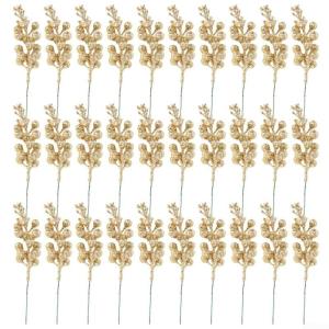 30 glitzernde künstliche Glitzer-Beerenstiel-Ornamente, Weihnachtsbaum-Plektren, glitzernde Zweige für Weihnachtsbaumdekoration, DIY, Basteln, Dekoration, Heimdekoration (Gold)