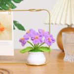 Kunstbloem, gehaakte bloemen, potplant, mini gebreide bloempot, kleine handgemaakte gehaakte bloem voor thuiskantoor tafeldecoratie, cadeau voor haar Valentijnsdag (1, paarse bloem