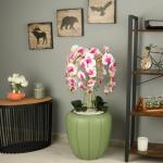 Kunstorchidee, cascade, bloemenboeket, crèmerosa in pot, groen, 90 cm hoog, rubberen bloemen, 5 scheuten, decoratie voor thuiskantoor