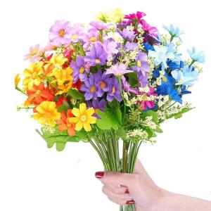 Kunstmatige Nep Zijde Bloemen 6 Bundels Faux Zijde Daisy Wilde Bloemen Groen Struiken Planten Plastic Struiken Indoor Boerderij Outdoor UV Bestand Tuin Planter Decoratie