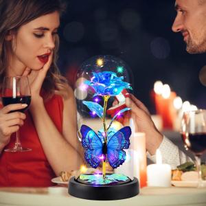 Eeuwige roos, mooie en het beest, Galaxy Rose, cadeau voor vriendin (vlinderblauw)