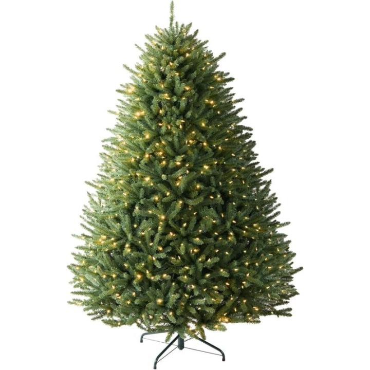 Miwa 2-in-1 kunstkerstboom met verlichting, inclusief 1150 takken en 400 leds en houten standaard, warm wit licht, buigbaar pvc + PE-punten, klapsysteem (2,1 m)