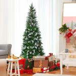 Kunstpotlood, kerstboom met dennenappels, sneeuwbedekte dennenboom met metalen standaard, pvc-naalden, kunstboom, kerstklapsysteem, 180 cm