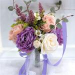 Hochzeitsstrauß for die Braut mit künstlichen Blumen, 10-Zoll-Hochzeitssträuße, künstlich blühende Rosen, Brautjungfernstrauß, Seidenrosen-Wurfsträuße.(Purple)
