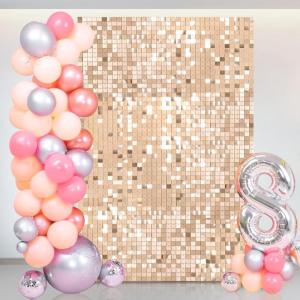 Champagnerfarbene schimmernde Wandhintergründe – 18 Packungen Pailletten-Hintergrund für Geburtstag, Hochzeit, Jahrestag, Party-Dekoration, 30 x 30 cm