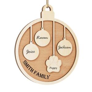 Gepersonaliseerde kersthangers met 3 namen - 2023 houten kerstboomversiering gepersonaliseerde familie, partner huisdier en vrienden