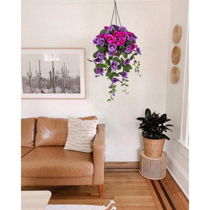 Pansy Kunstbloemen als echte viooltjes, hangende planten, kunstbloemen, Pansy met hanglamp, hoogte 80 cm, kamerplant, struik, decoratieve plant, groene plant