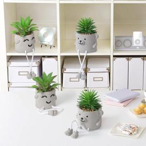 Set van 2 in pot, mini-kunstplant nepvetplanten met hangende poten, emotioneel cement potplant faux decoratieve plant voor thuis, kantoor, tafeldecoratie boekenkast