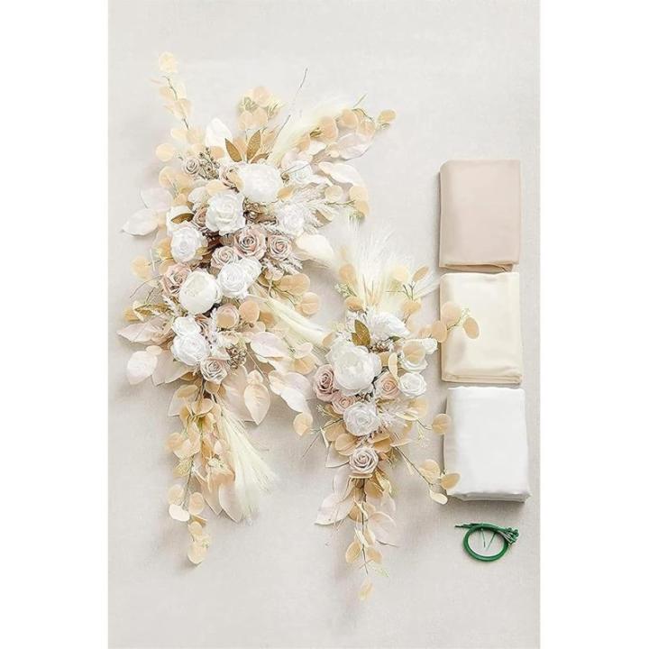 Künstliche Hochzeitsbogenblumen (5er-Pack) mit 2 Blumengirlanden und 3 durchscheinenden Gaze-Drapierstoffen für Hochzeitsfeier, Kaminsims, Tischläufer, Heimdekoration, 6 Stück