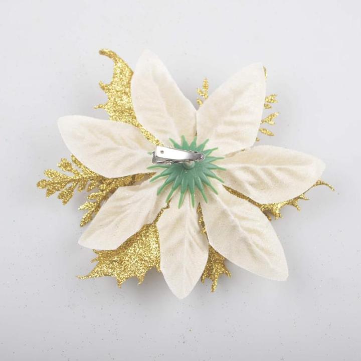 GL-Turelfies 12 STK. Glitzer Weihnachtsblumen (15cm/5,9'') mit 12 STK. Clips Künstliche Weihnachtsstern Blumen Weihnachtsbaum Blumenschmuck Weihnachtsbaum Ornamente (rot)