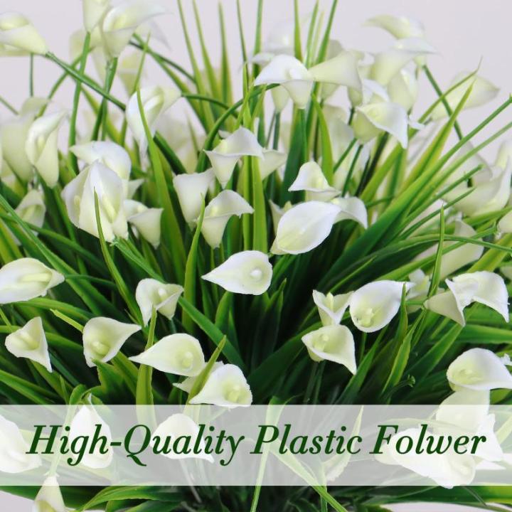 Calla Lily Kunstbloemen, 8 bundels kunstbloemen, UV-bestendige plastic bloemen, , balkon, boeket, planten voor balkon, tuin, raam, binnen en buiten