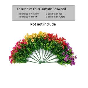 Kunstbloemen, 12 bundels voor buiten, uv-bestendig, kunstbloemen, vervaagt niet, groene kunstplant, tuin, veranda, raam, box, kantoor, struiken, decoreren