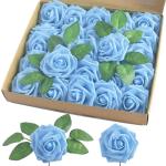 Kunstroos, van schuim met stengel voor thuisdecoratie, bruidsboeketten, feesten, tafelversiering, jubilea, 25 stuks, blauw