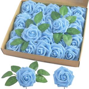 Kunstroos, van schuim met stengel voor thuisdecoratie, bruidsboeketten, feesten, tafelversiering, jubilea, 25 stuks, blauw