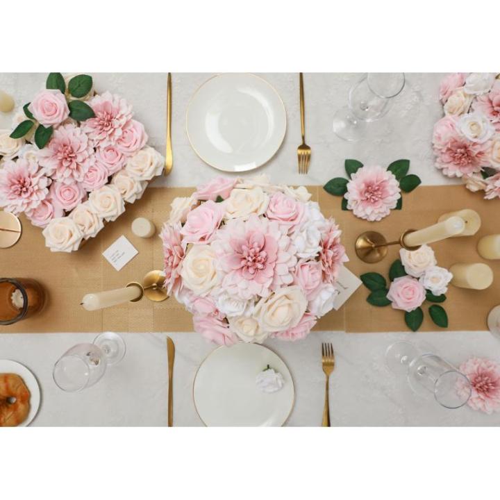 Roze kunstbloem combo nep roos faux dahlia bloemen met stengels voor doe-het-zelf bruiloft bruidsboeket feest woondecoratie (roze)