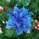 GL-Turelfies 12 STK. Glitzer Weihnachtsblumen (15cm/5,9'') mit 12 STK. Clips Künstliche Weihnachtsstern Blumen Weihnachtsbaum Blumenschmuck Weihnachtsbaum Ornamente (Blau)